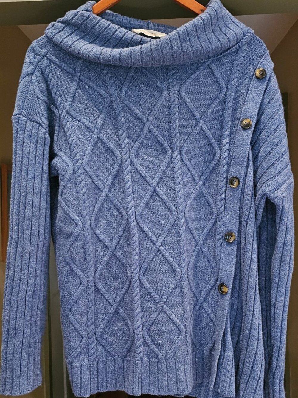 Soft Surroundings Audette Sweater XL Blue Cowl Neck Cable Knit